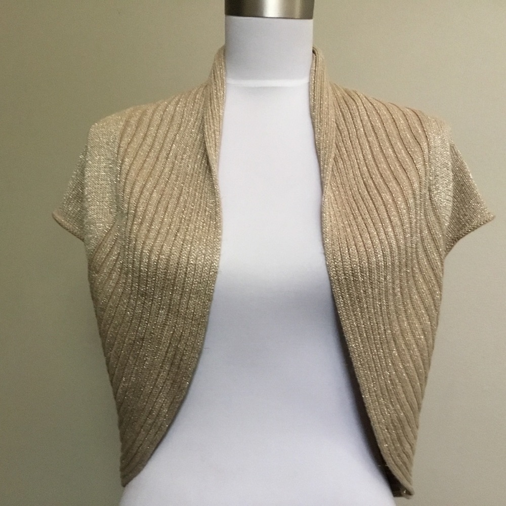 PETER NYGARD gold metallic shrug cardigan S 6-8